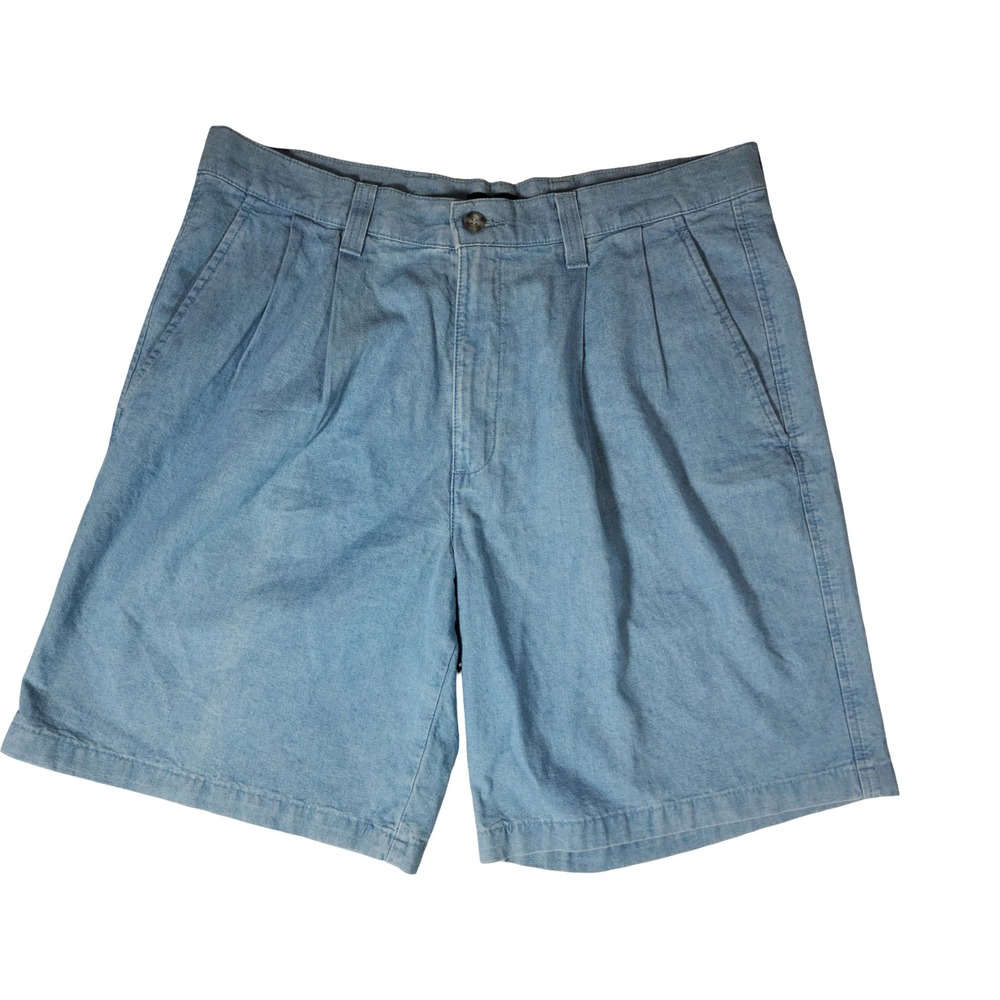 Dockers Mens Chambray Short Pleated Light Blue Cotton Size 34 New
